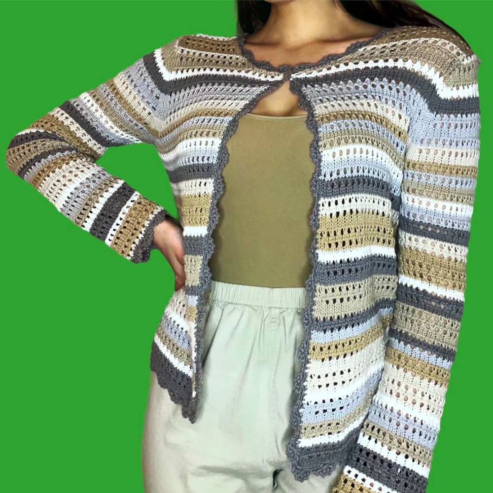 VTG Grandmacore Crochet Cardigan Boho Cottagecore